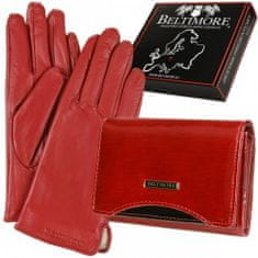 Beltimore  K25 Dámska kožená sada peňaženka s rukavicami červená