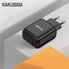 Kaku KSC-668 sieťová nabíjačka USB-C 30W, USB QC, čierna