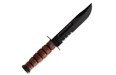 KA-BAR® KA-BAR1218 USMC Serrated Edge taktický nôž 17,9cm, čierna, zúbkovaná hrana, koža, kožené puzdro