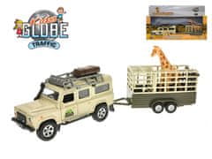 Kids Globe Auto Land Rover Defender s prívesom a žirafou v krabici