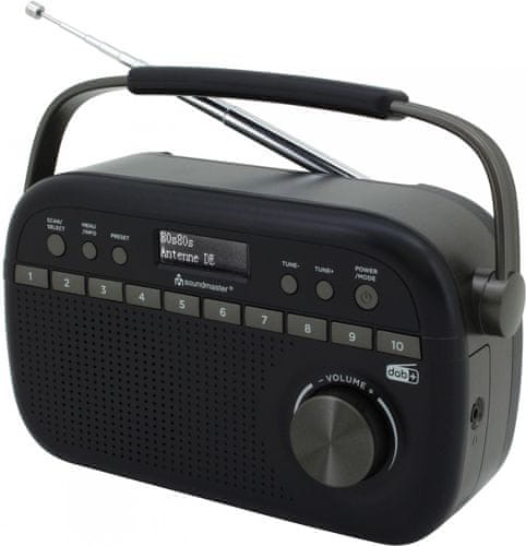 moderný rádioprijímač Soundmaster DAB280SW dobrý zvuk fm dab plus tuner napájanie elektrinou alebo z batérií podsvietený displej slúchadlový výstup snooze sleep budík