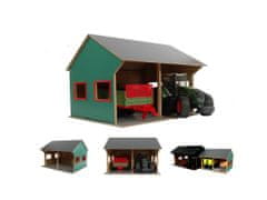 Kids Globe Poľnohospodárska drevená garáž 44x53x37cm 1:16 pre 2 traktory v krabici