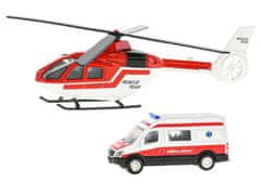 2-Play Dopravná súprava záchranári vrtuľník 16 cm kov + auto sanitka 7 cm kov voľný chod v krabici