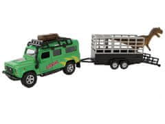 Kids Globe Traffic Land Rover 28 cm reverzný kovový s prívesom a dinosaurom v krabici