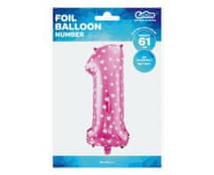 GoDan Fóliový balón číslo 1 so srdiečkami - ružová - 65 cm