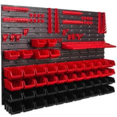 botle Dielenský panel pre nástroje 115 x 78 cm s 50 ks. Krabic zavesené Červené a Čierne Boxy plastová