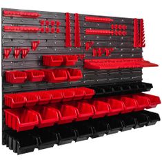 botle Dielenský panel pre nástroje 115 x 78 cm s 38 ks. Krabic zavesené Červené a Čierne Boxy plastová