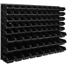 botle Závesný panel na náradie 115 x 78 cm s 82 ks. Krabic nástenné Čierne Boxy Skladovací systém