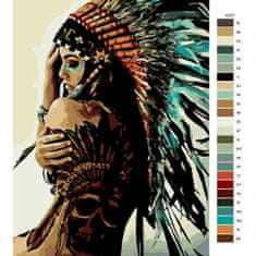 Malujsi Maľovanie podľa čísel - Indiánka s lebkou - 30x40 cm, bez dreveného rámu