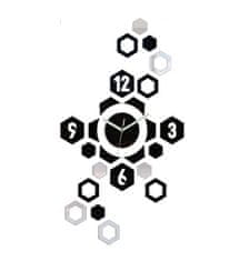 ModernClock 3D nalepovacie hodiny Hexagon čierno-zrkadlové