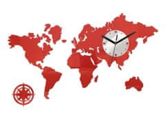 ModernClock 3D nalepovacie hodiny Mapa sveta červené