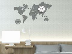 ModernClock 3D nalepovacie hodiny Mapa sveta sivé