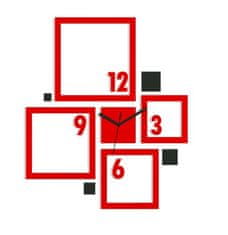 ModernClock 3D nalepovacie hodiny Quadrat červeno-čierne