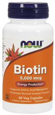 NOW Foods Biotín, 5000 ug, 60 rastlinných kapsúl