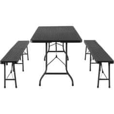 tectake Kempingová sada stola a lavice – skladacia - čierny-ratanový vzhľad