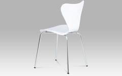 Autronic Jedálenská stolička, biely plastový výlisok s dekorom dreva, kovová chrómovaná štvornohá AURORA WT
