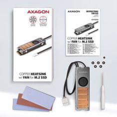 AXAGON CLR-M2FAN, měděný chladič s ventilátorom pro oboustranné M.2 SSD, výška 13 mm
