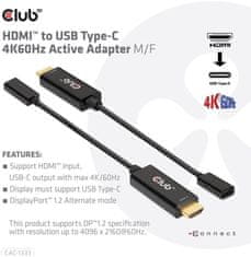 Club 3D aktivní adaptér HDMI na USB-C, 4K@60Hz, M/F