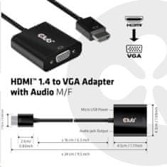Club 3D adaptér HDMI 1.4 - VGA, M/F, 4K@60Hz, aktivní, audio, 24cm, čierna