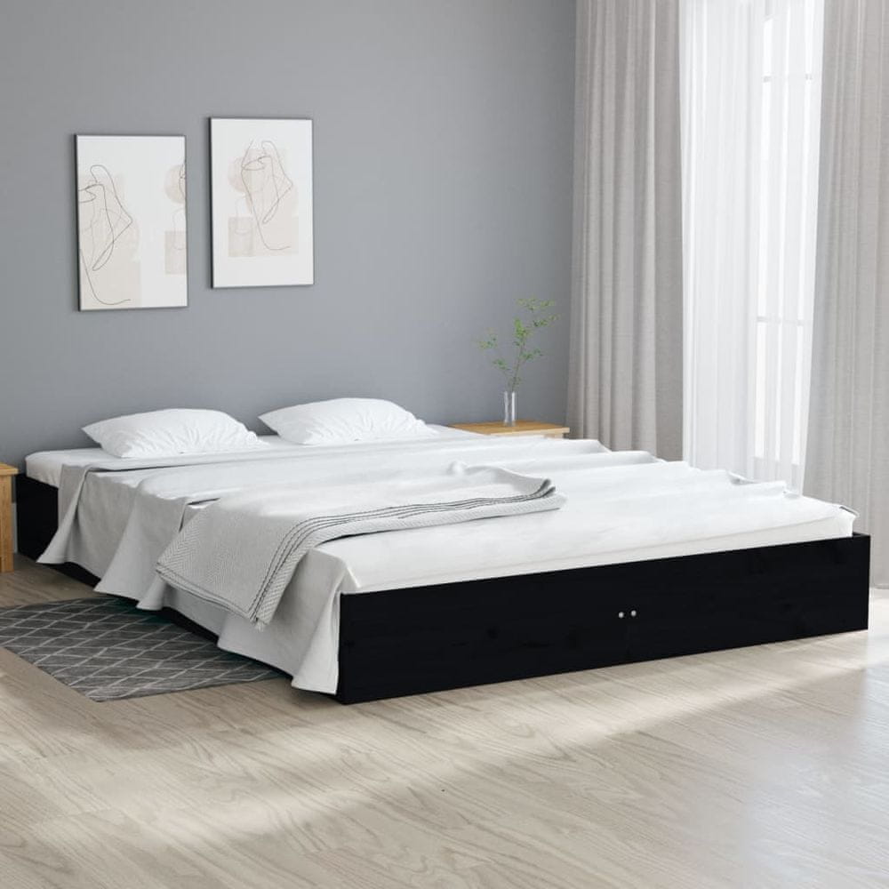 Vidaxl Rám postele, čierny, masívne drevo, 150x200 cm, veľkosť King Size