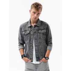 OMBRE Pánska bunda jeansová ELISEO čierna/sivá MDN23928 XL
