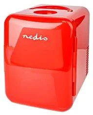 Nedis prenosná mini chladnička/ objem 4 litre/ rozsah chladenia 8 - 18 °C/ AC 100 - 240 V / 12 V/ spotreba 50 W/ červená