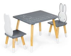 EcoToys Detský drevený stôl s dvoma stoličkami Zajačik