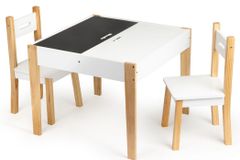 EcoToys Detský drevený stôl s tabuľou a dvomi stoličkami
