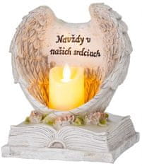 MAGIC HOME Anjelské krídla na knihe so sviečkou, LED, polyresin, na hrob