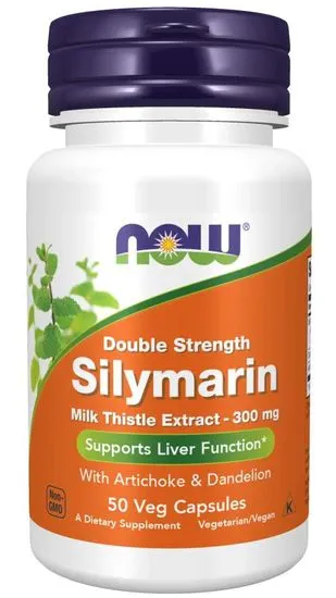 NOW Double Strength Silymarín milk thistle extract (extrakt z pestreca s artičokom a púpavou), 300 mg, 50 rastlinných kapsúl