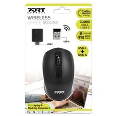 Port Designs PORT CONNECT Wireless office, bezdrôtová myš, USB-A/USB-C dongle, 2,4 Ghz, 1000DPI, čierna
