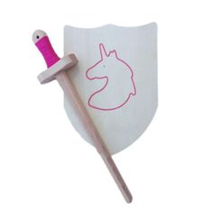 Fraise et Bois Artušov balíček - drevený meč a štít - ružový - jednorožec