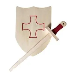 Fraise et Bois Artušov balíček - drevený meč a štít - červený 