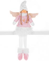 MAGIC HOME Anjelik s bielou krátkou sukňou, látkový, ružovo-biely, 23x12x59 cm