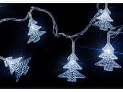 commshop Vnútorná svetelná vianočná reťaz s LED diódami v tvare vianočného stromčeka - studená biela, biely kábel, 6m, 50 LED