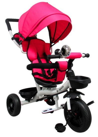 R-Sport Detská trojkolka s vodiacou tyčou bez brzdy T4, 360° otočné kolesá Ružová