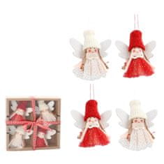 Chomik Sada vianočných ozdôb anjelov s čiapkou bielej a červenej farby (4 kusy)