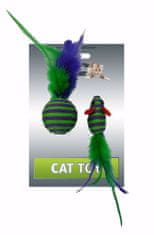 Papillon Myš a loptička s perím zeleno-fialová pruhy mat