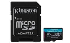 Kingston 256GB microSDXC Canvas Go! Plus 170R/100W U3 UHS-I V30 Card + SD adaptér