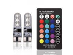 AUR RGB LED autožiarovky W5W T10 s diaľkovým ovládaním, 2ks