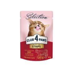 Club4Paws Premium Kapsičky pre mačky prúžky s hovädzím mäsom v brokolicovej polievke 12x85g