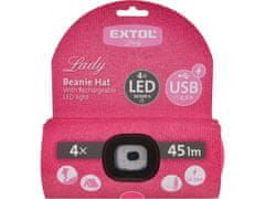 Extol Light čiapka s čelovkou 4x45lm, USB nabíjanie, ružová, univerzálny veľkosť