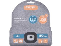Extol Light čiapka s čelovkou 4x45lm, USB nabíjanie, sivá, univerzálny veľkosť