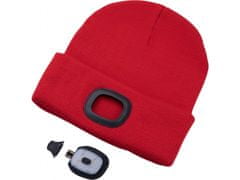čiapka s čelovkou 4x45lm, USB nabíjanie, červená, univerzálna veľkosť
