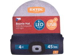 Extol Light čiapka s čelovkou 4x45lm, USB nabíjanie, biela/červená/modrá, univerzálna veľkosť