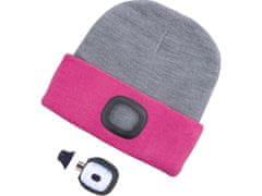 Extol Light čiapka s čelovkou 4x45lm, USB nabíjanie, svetlo šedá/ružová, obojstranná, univerzálna veľkosť