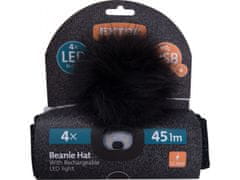 Extol Light čiapka s čelovkou 4x45lm, USB nabíjanie, čierna s trblietkou a brmbolcom, univerzálna veľkosť