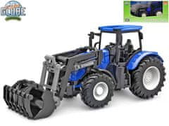 Kids Globe traktor modrý s predným nakladačom voľný chod 27 cm