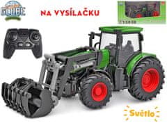 Kids Globe R/C traktor zelený 27 cm s predným nakladačom na batérie so svetlom 2,4 GHz