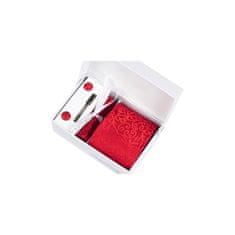 Daklos Luxusný set červená so vzorom - Kravata, vreckovka do saka, manžetové gombíky, viazanková spona v darčekovom balení